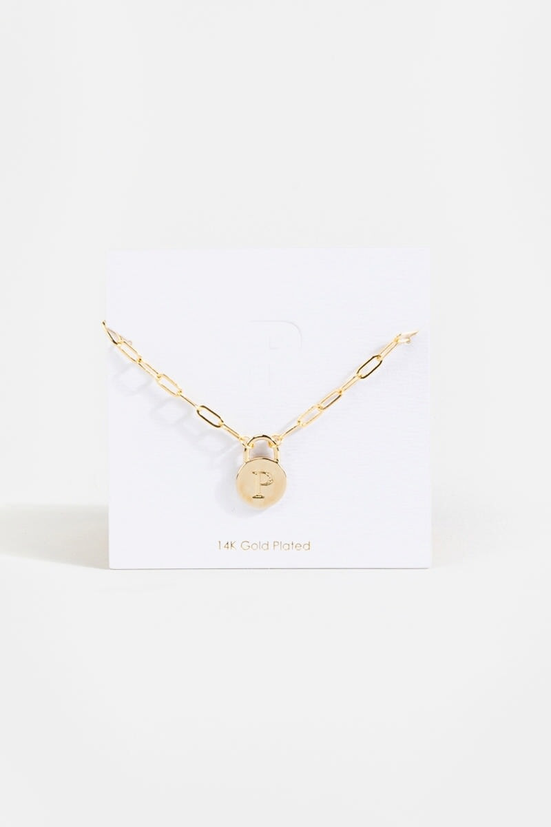 Initial Curb Chain Pendant Necklace Gold