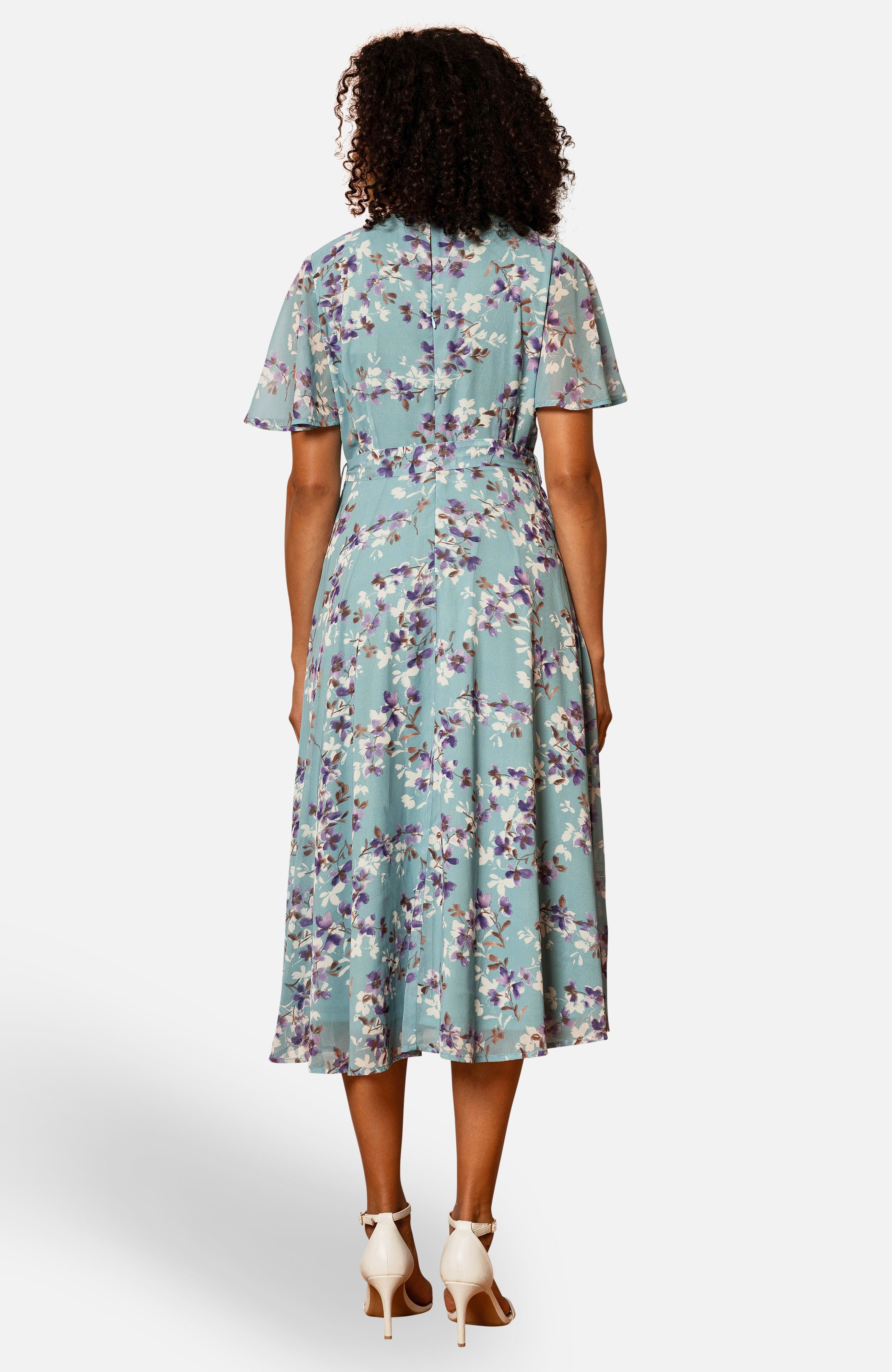 Yumi Blossom Skater Midi Dress With Angel Sleeves
