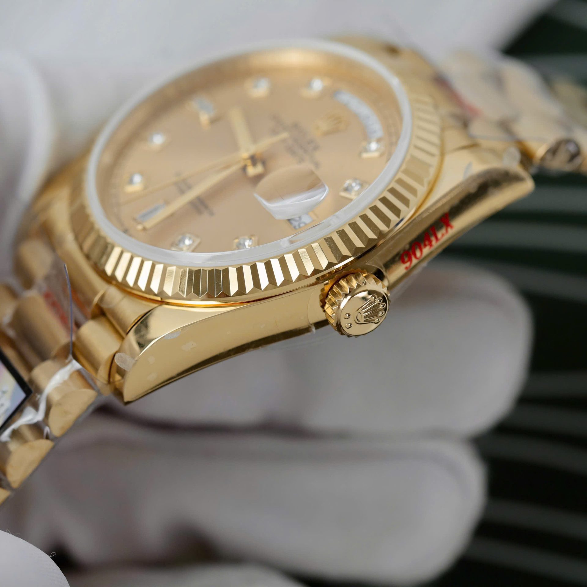 Rolex Day-Date 128238 YG Plated Champagne Dial CZ Diamonds 36mm Super Clone
