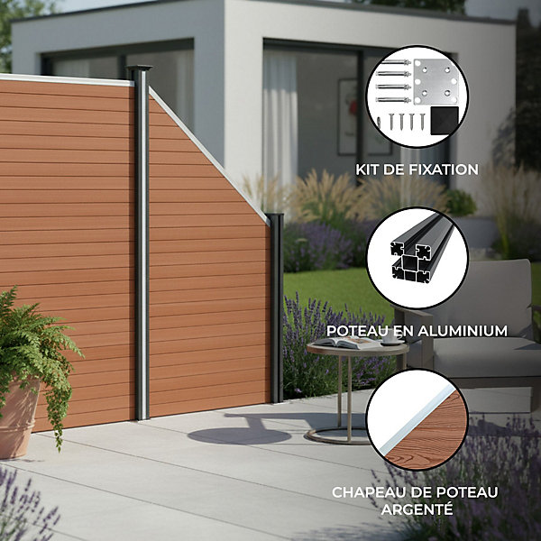 Kit Clôture Panneau Composite Incliné - Marron
