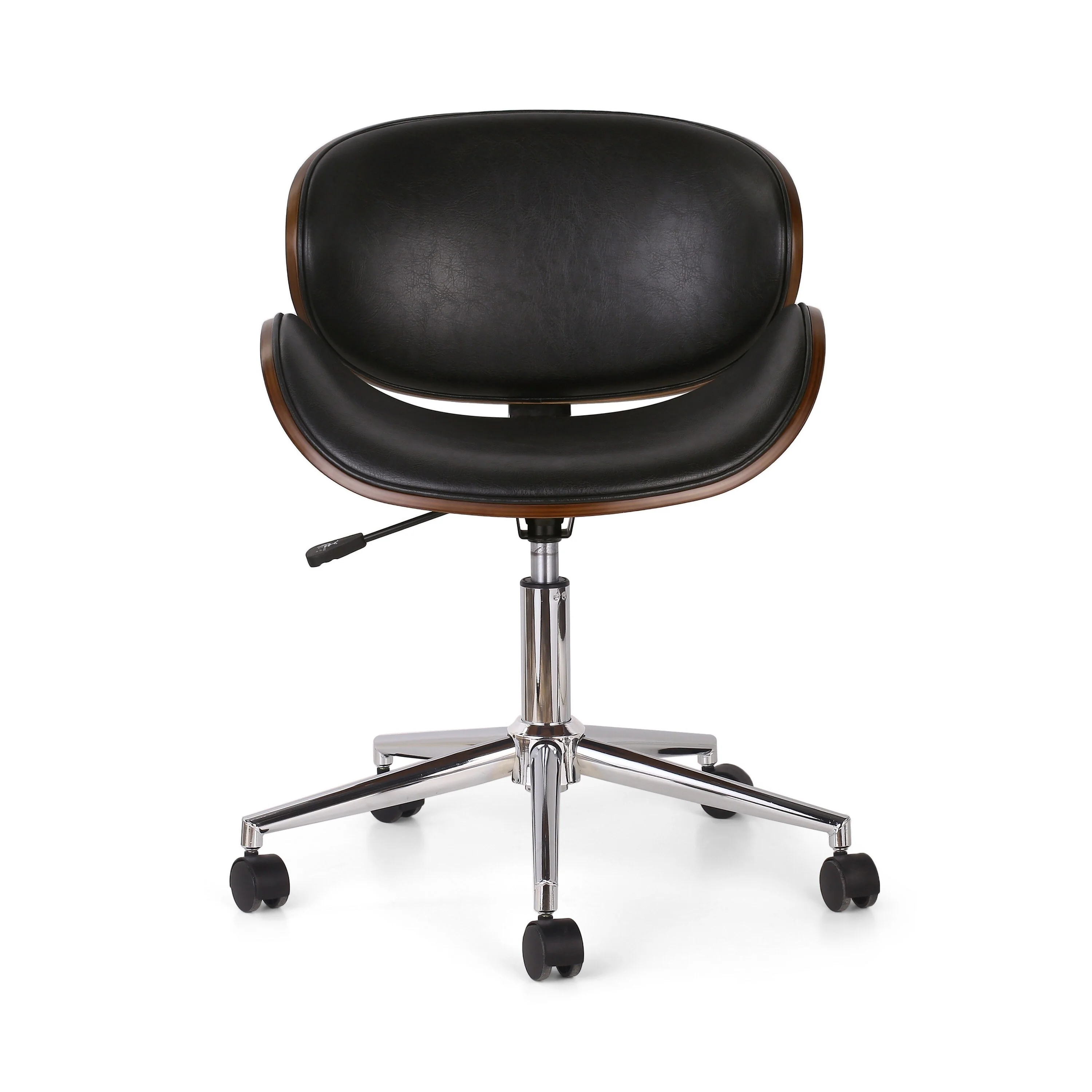 Rimi Swivel Office Chair, Gas Lift, Brown, Black Faux Leather, Chrome