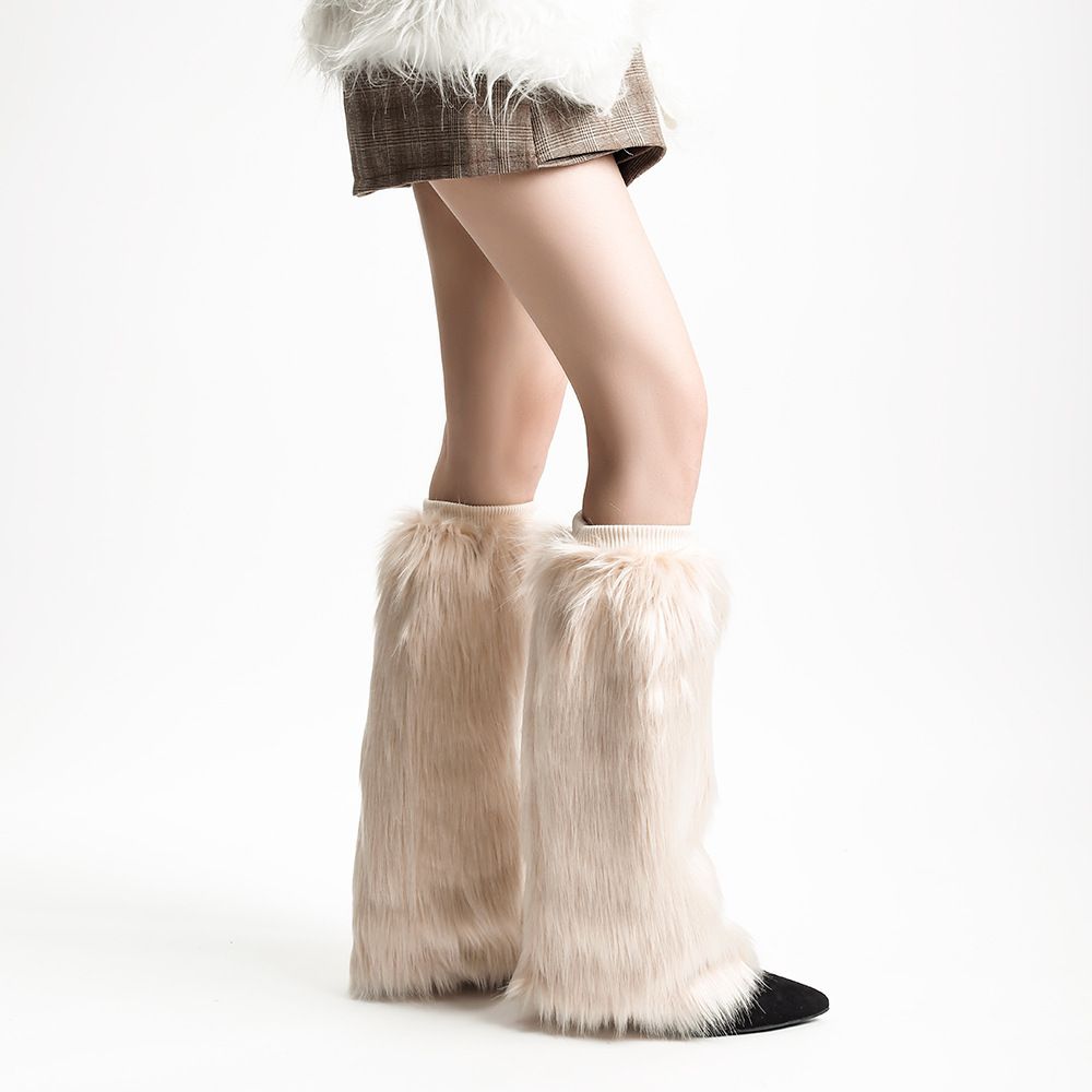 PEACH ACCESSORIES Sleek Plain Faux Fur Plain Faux Leg Warmers