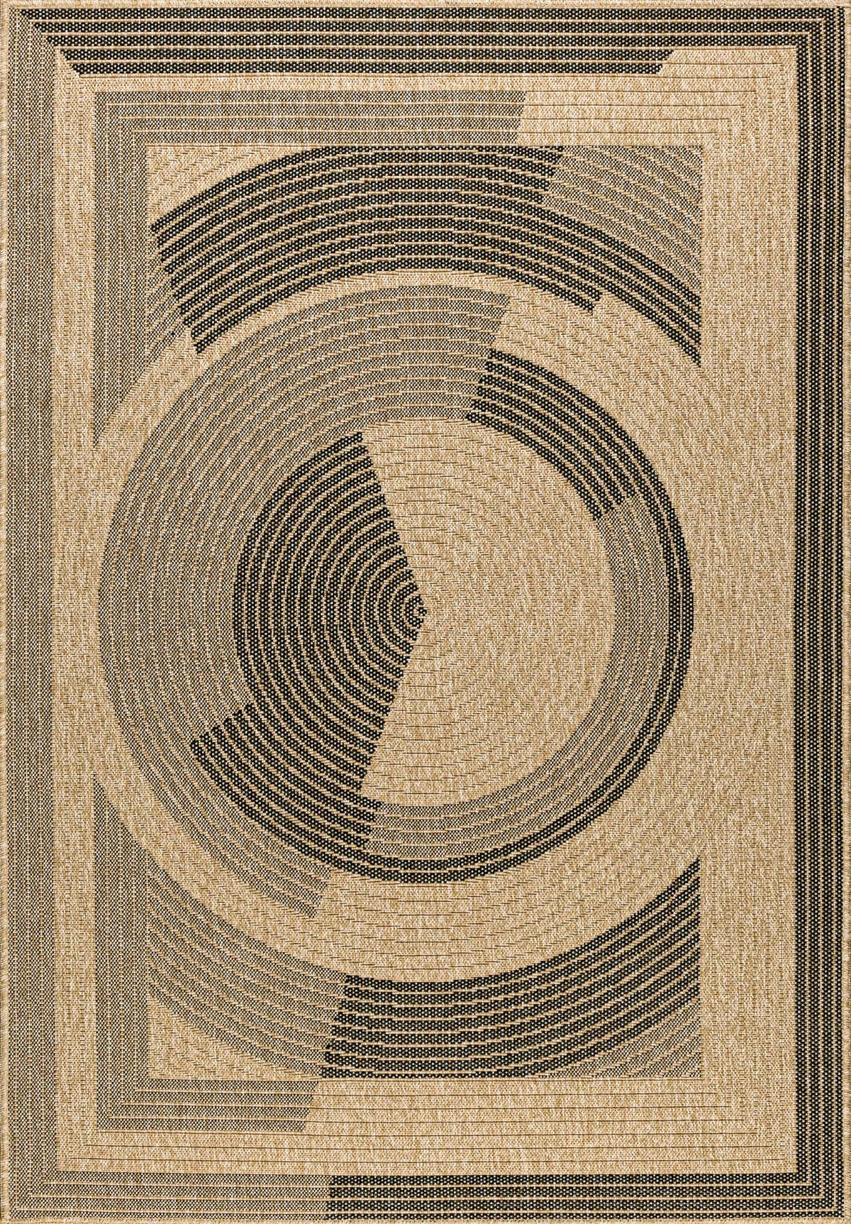 NATURE - Tapis intérieur et extérieur effet jute motif abstrait noir 200x290