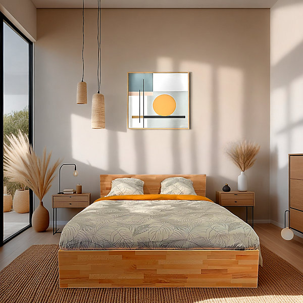 Lit coffre 120x200cm MILO avec tête de lit   sommier/ Hêtre massif huilé