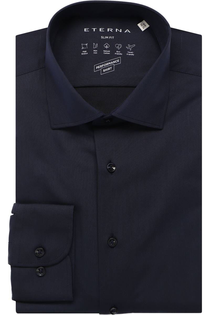 ETERNA Performance Slim Fit Hemd marine, Einfarbig
