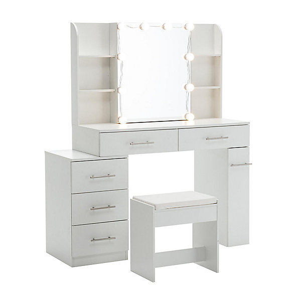 Coiffeuse Table de maquillage Table de toilette avec miroir Tiroir éclairage LED