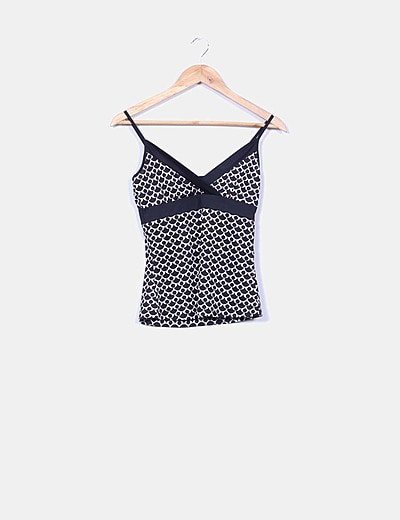 Camaïeu Top with printed black & white straps