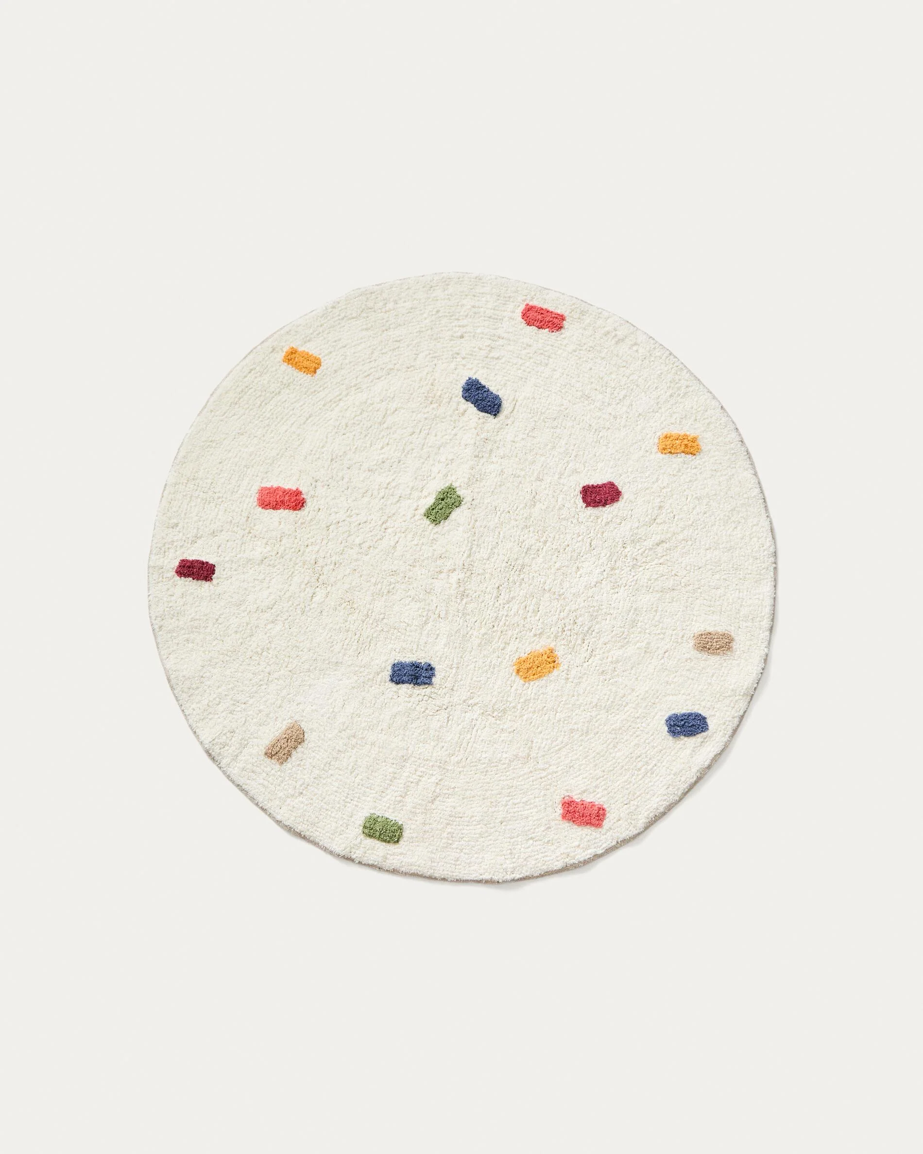Epifania round rug 100% cotton white with multicoloured dots Ø 120 cm