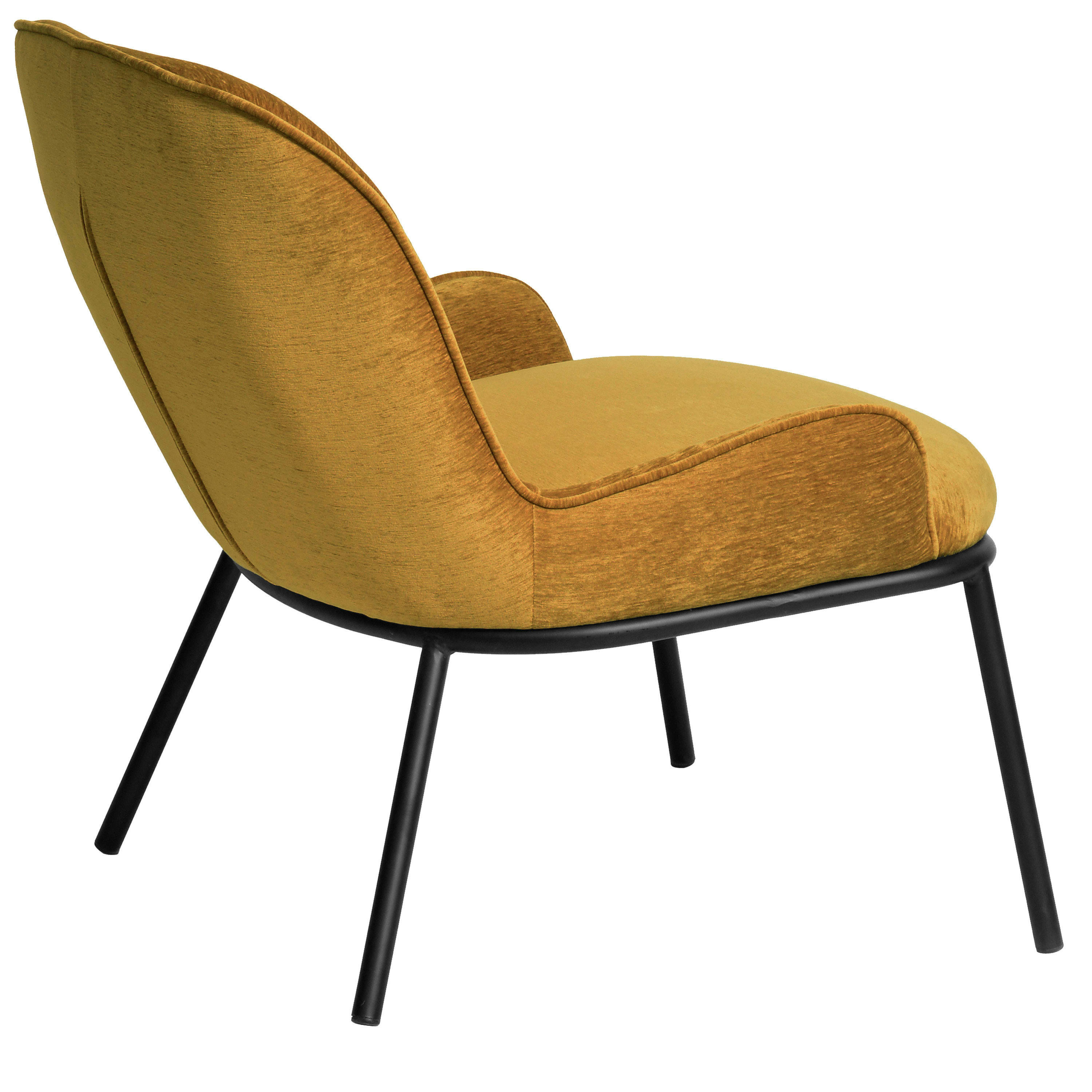 ALVIN - Fauteuil lounge, tissu chenillé Moutarde et pieds noir mat