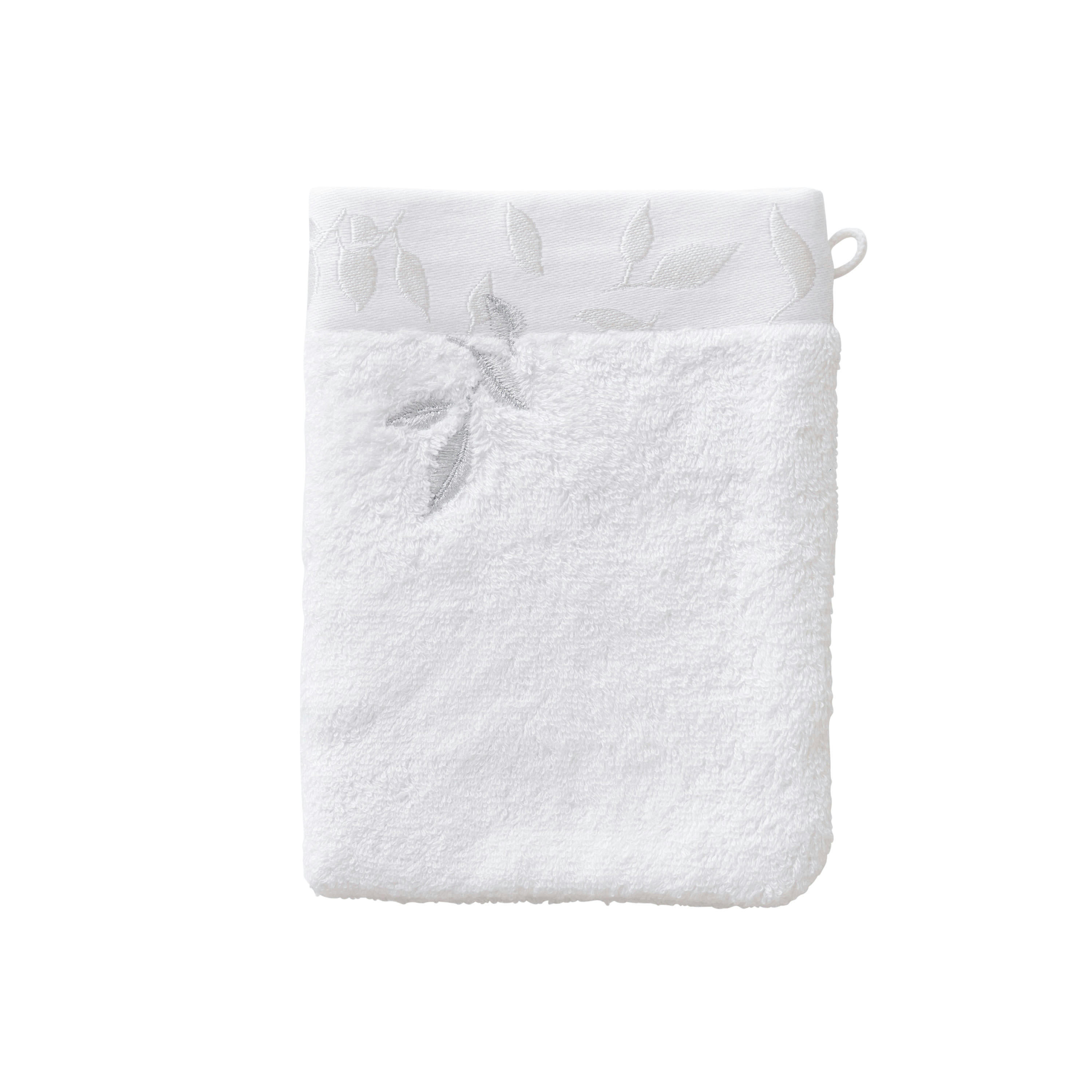 EQUINOXE - Gant de toilette Neige brodé bouclette jacquard blanc 15 x 21 cm