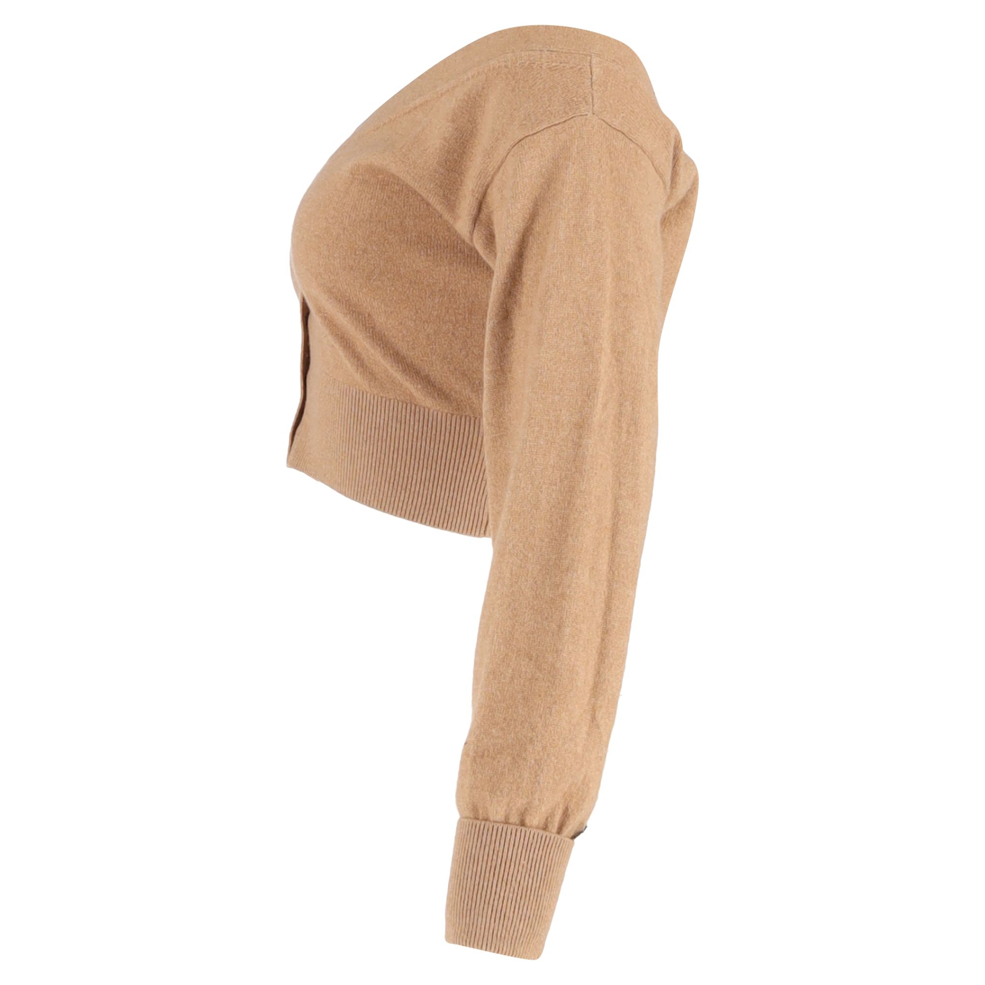Alexander Wang Preloved Sheer Yoke Cropped Cardigan in Brown Wool