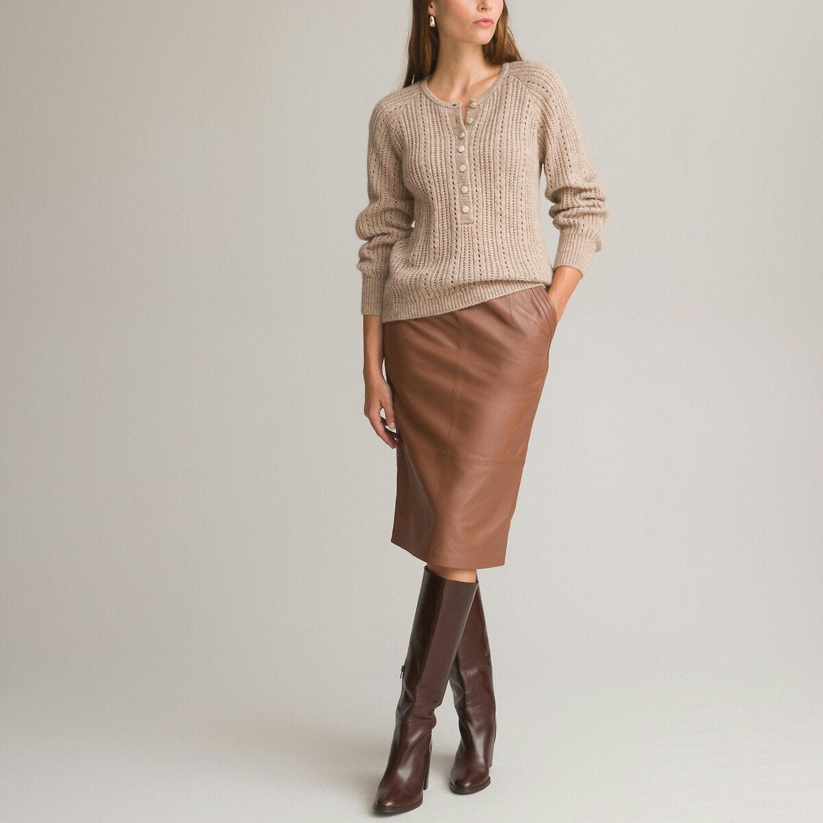 Pull col tunisien, en fine maille pointelle