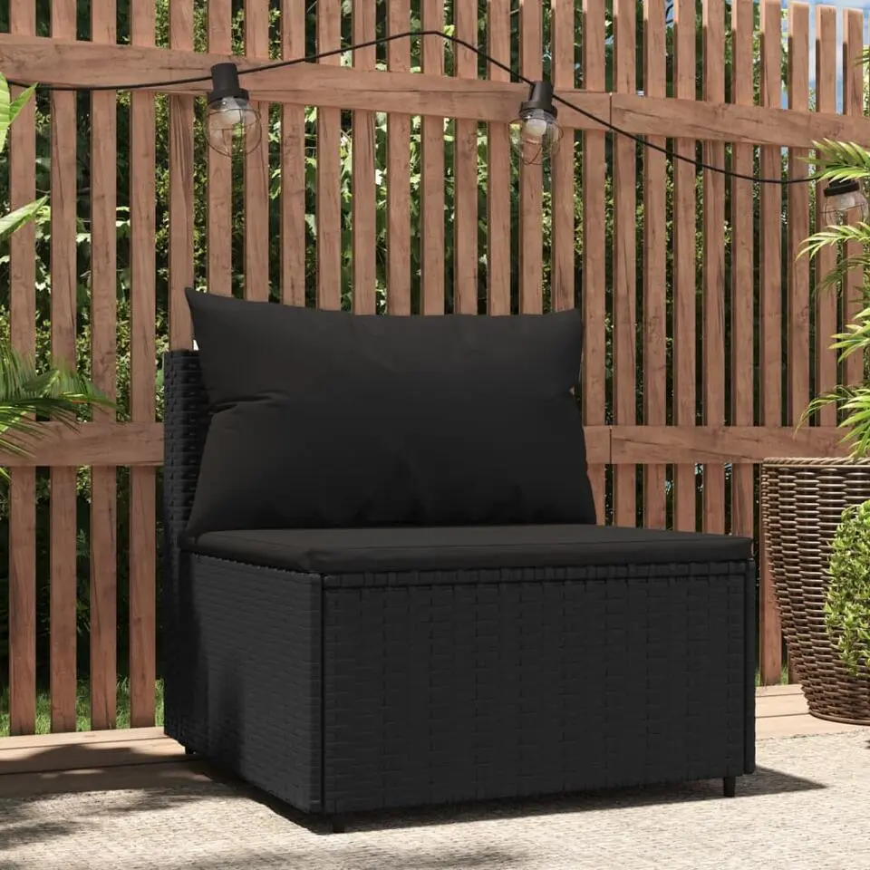 vidaXL - Tuinmiddenbank - Zwart - Poly rattan - Met kussens