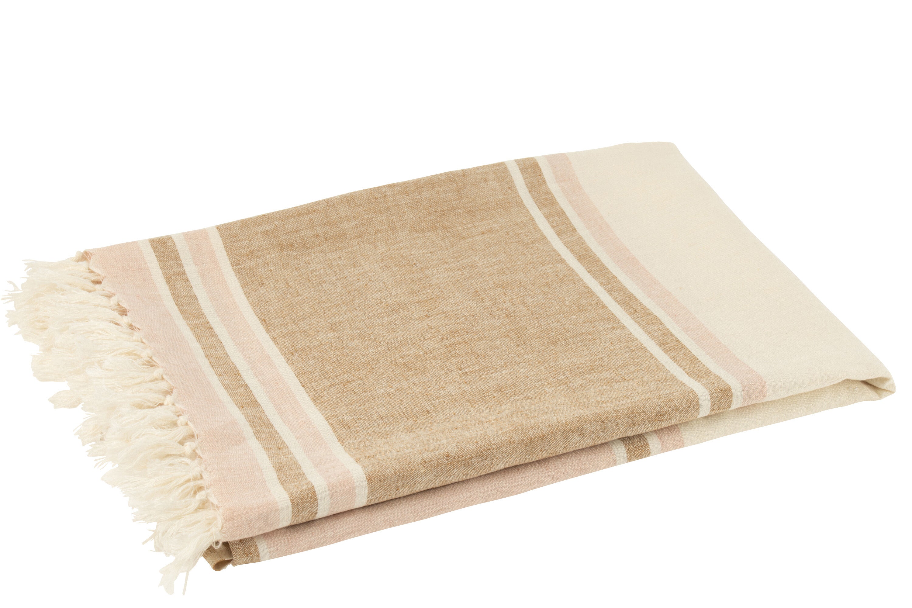 J-Line plaid Gestreept + Franjes - lichtroze wit beige - 180