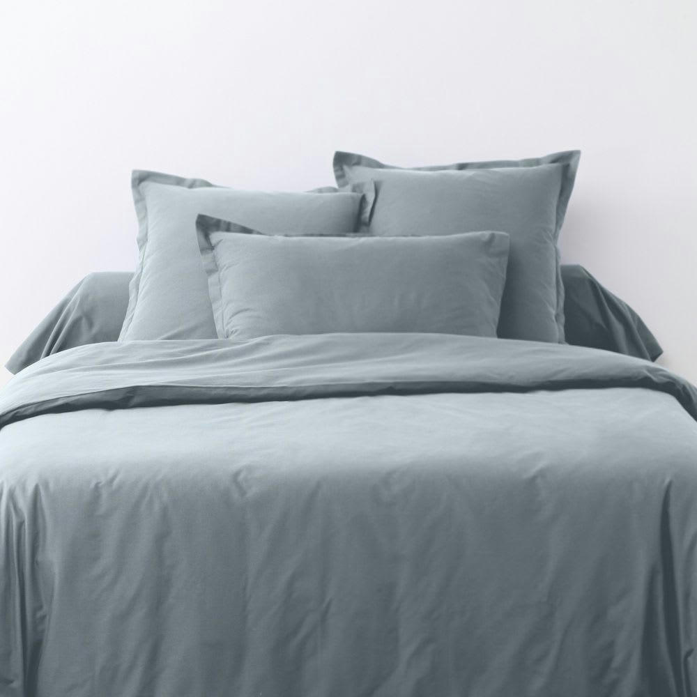 - Parure de lit 1 place coton unie bleu polaire 140x200 cm