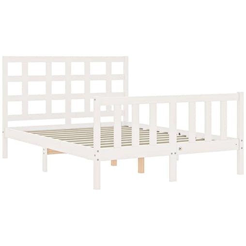 NNEVL Bed Frame with Headboard White 137x187 cm Double Solid Wood