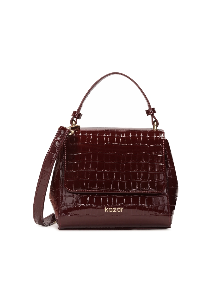 Maroon patent leather handbag