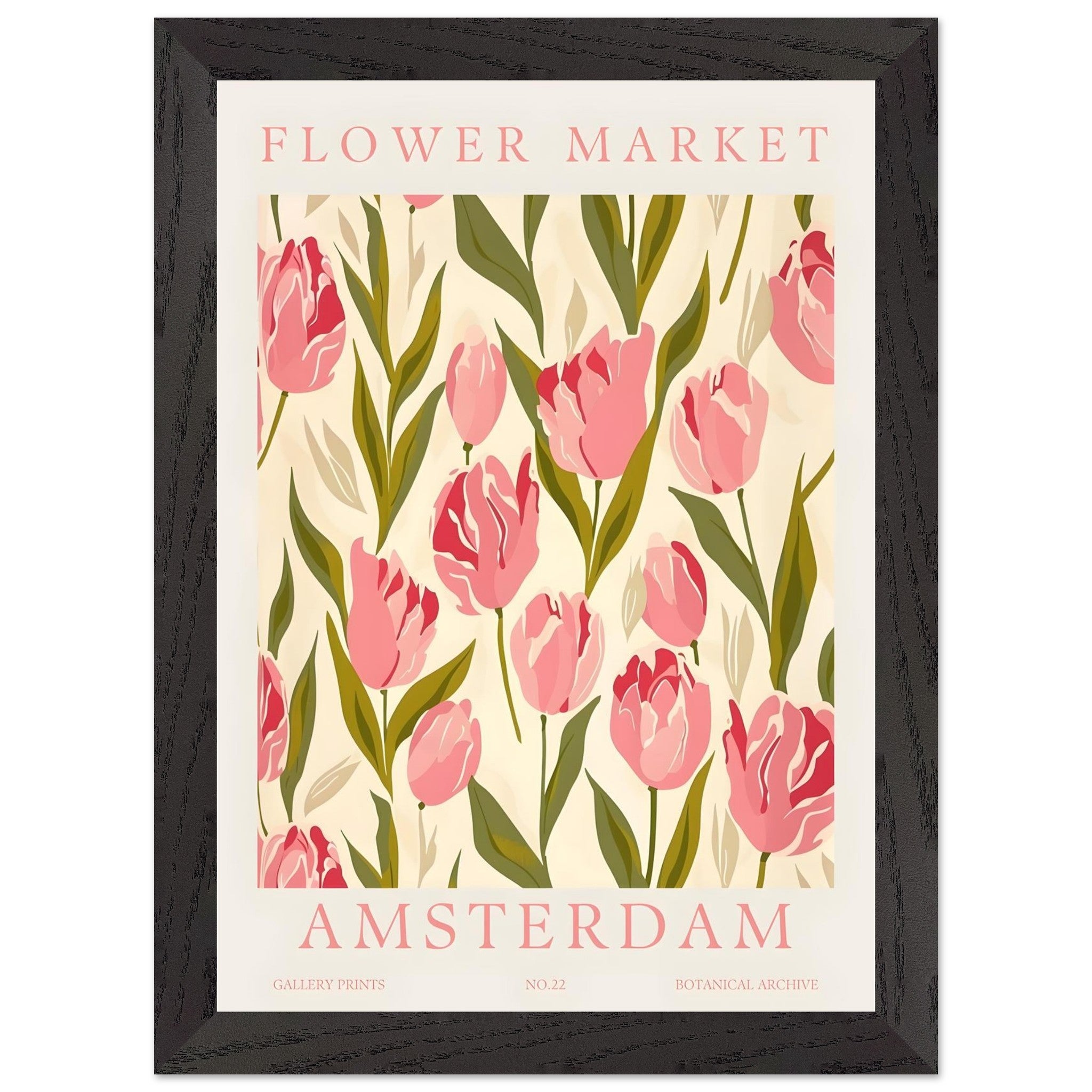Artfulprints Poster met Lijst Flower market - Amsterdam IV  - A4 21x29.7 cm - Roze