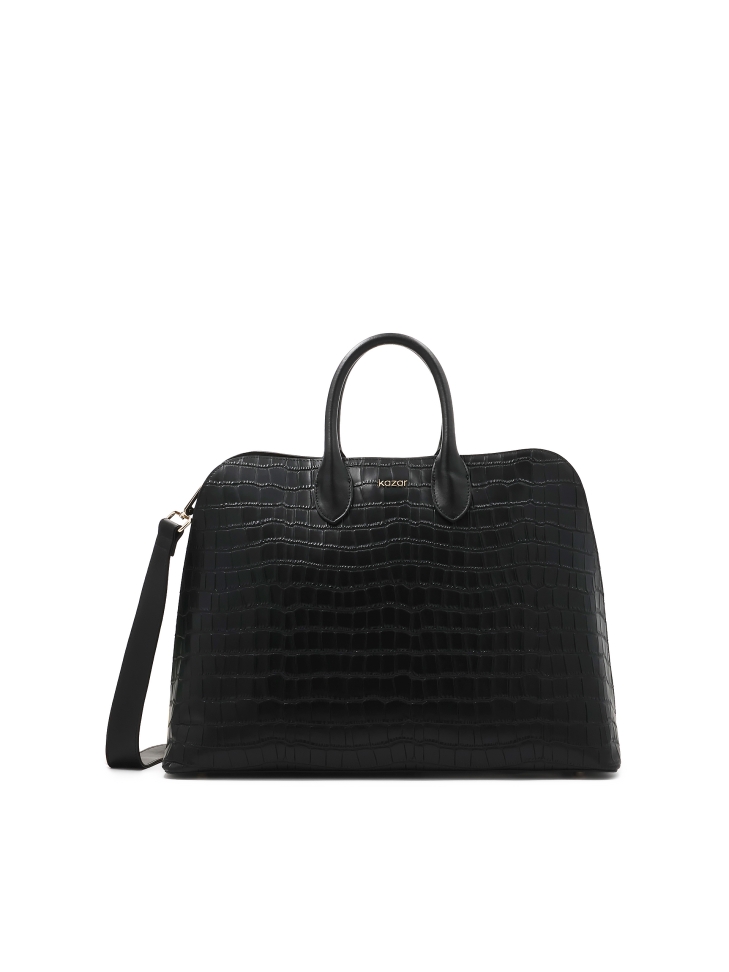 Black elegant handbag with embossed pattern