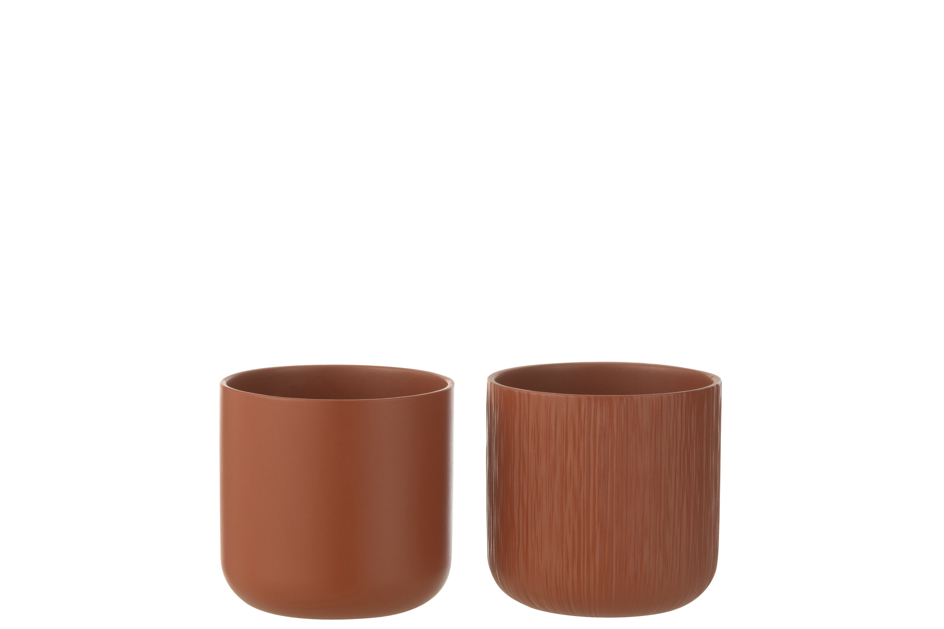 J-Line bloempot Gen - keramiek - bruin - medium - 2 stuks - Ø 15 cm