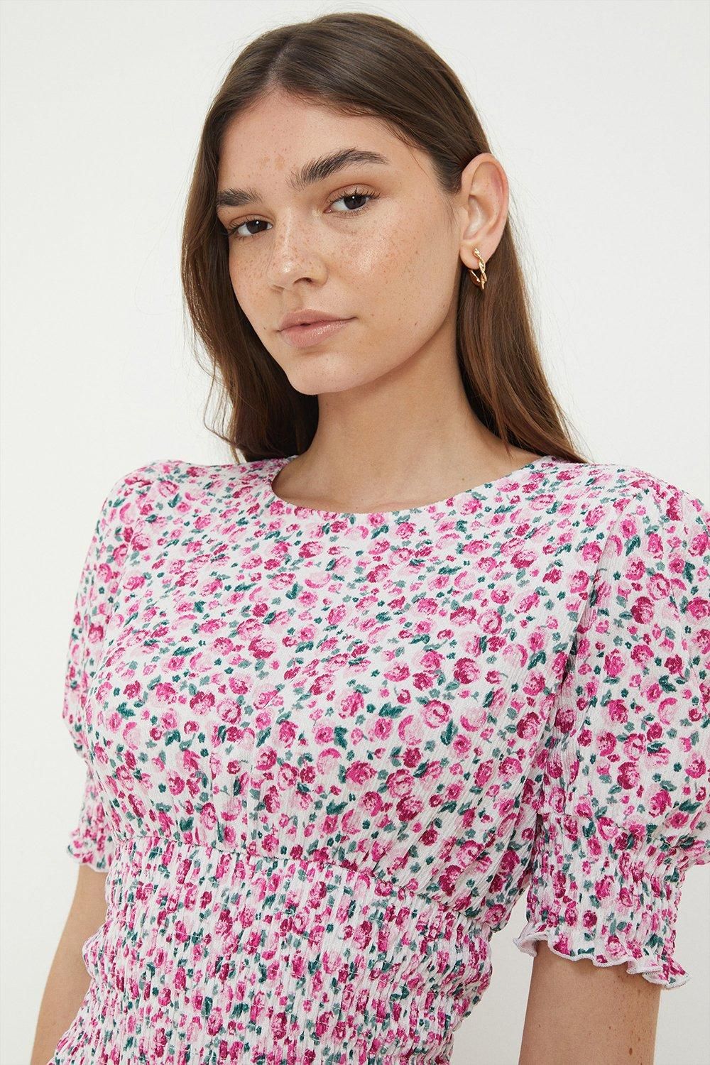 Dorothy Perkins Pink Ditsy Shirred Waist Jersey Midi Dress