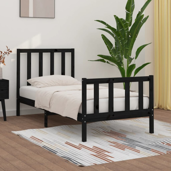Rama łóżka czarna lite drewno 75x190 cm pojedyncza