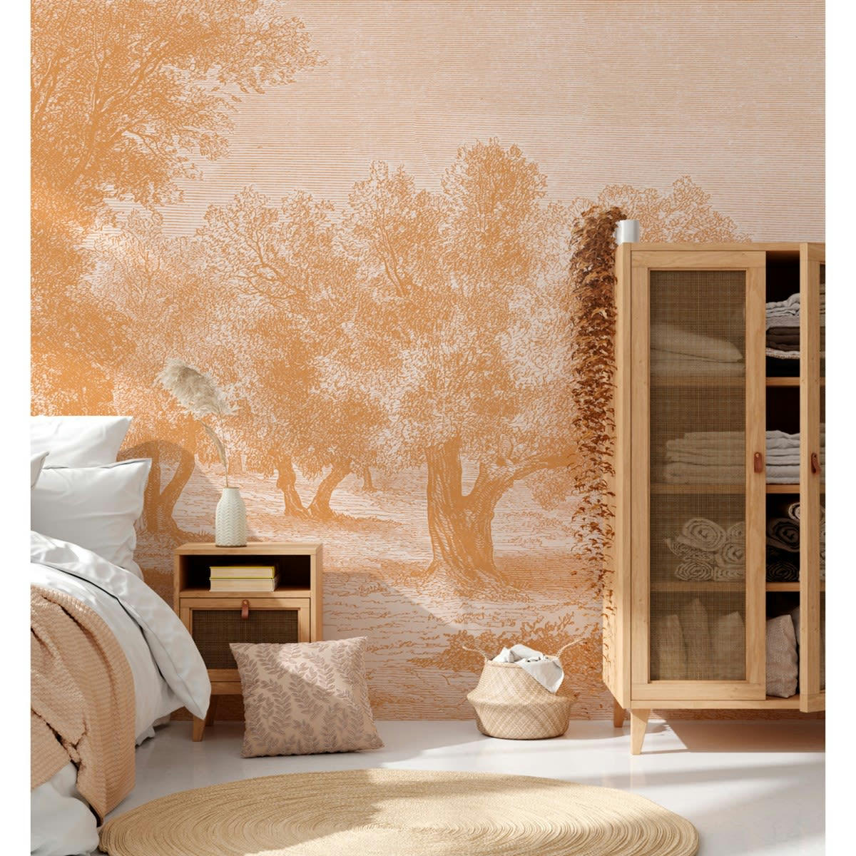 CAPRI - Papier peint panoramique motif imprimé Orange corail 288x270cm