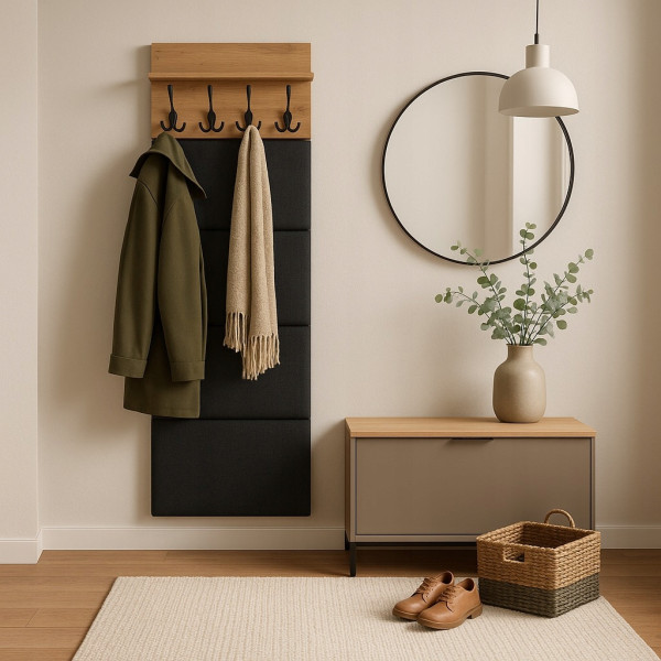Wieszak Na Ubrania Panel Ścienny Tapicerowany Do Przedpokoju Dąb PARMA