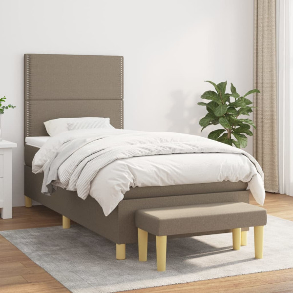 Łóżko kontynentalne z materacem, taupe, tkanina, 100x200 cm