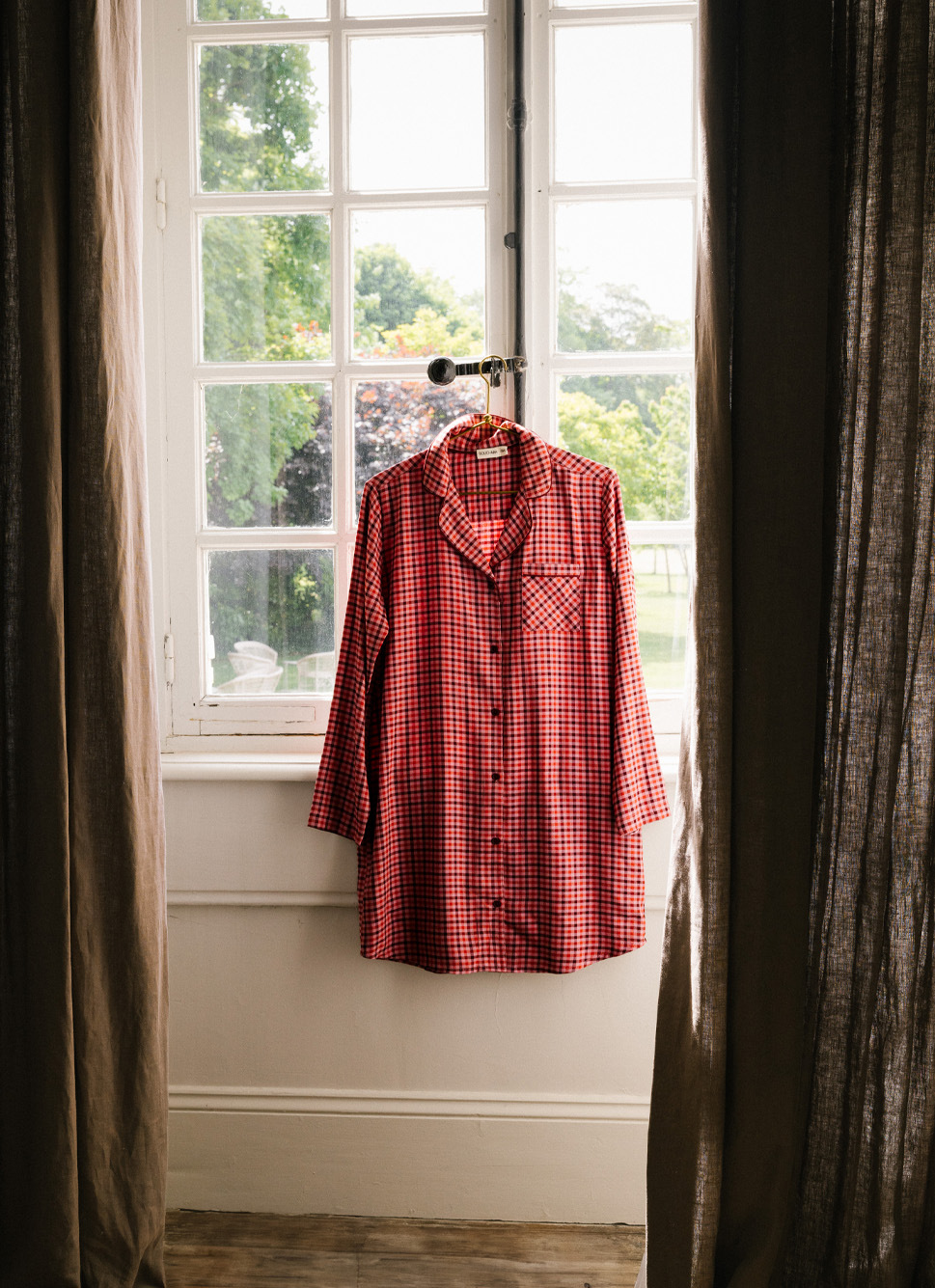 CHEMISE DE NUIT à CARREAUX MANCHES LONGUES ROSE FONCE