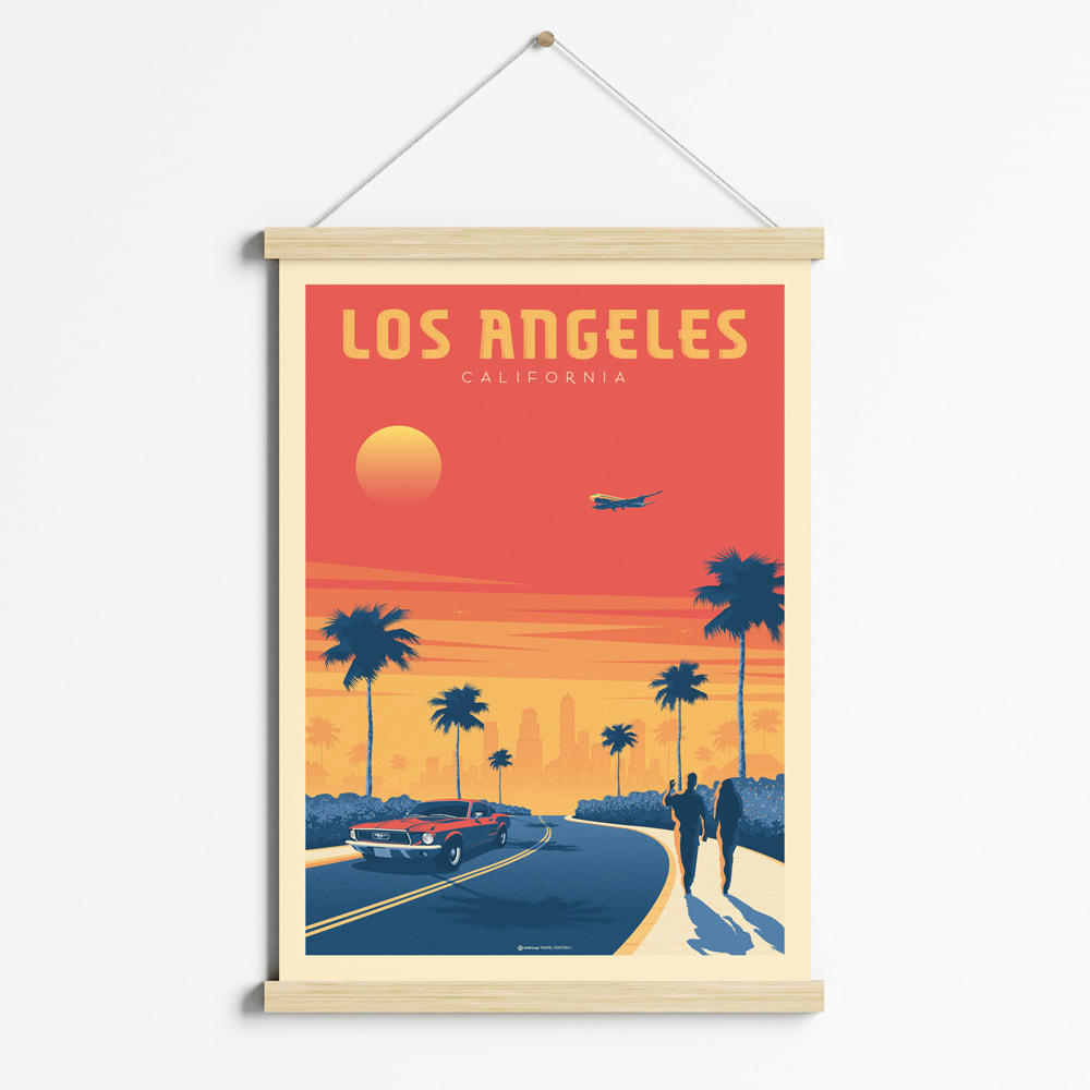 - Affiche Los Angeles Californie + Cadre Magnétique (Bois) 50x70 cm