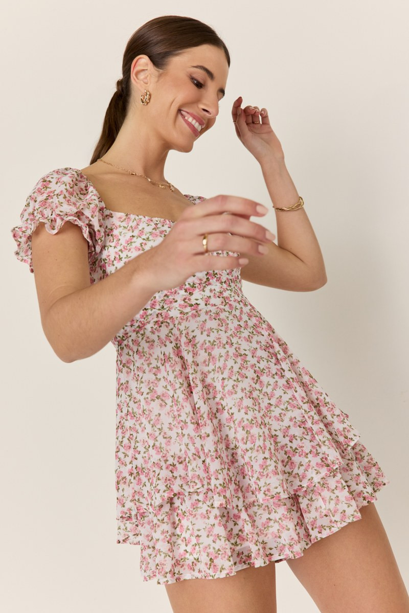 Vimmi Pink Floral Short Sleeve Romper