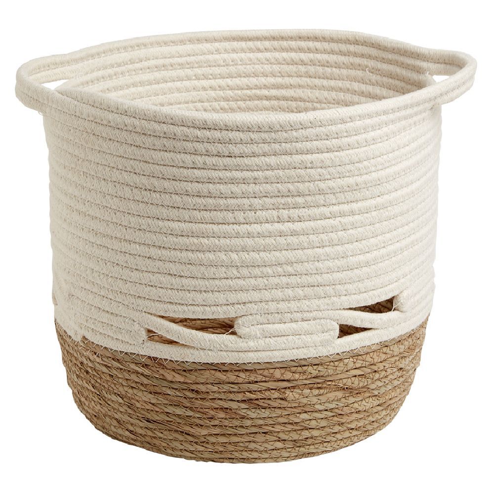 Panière coton jute blanc cassé et naturel grand modèle Ø30xH27cm
