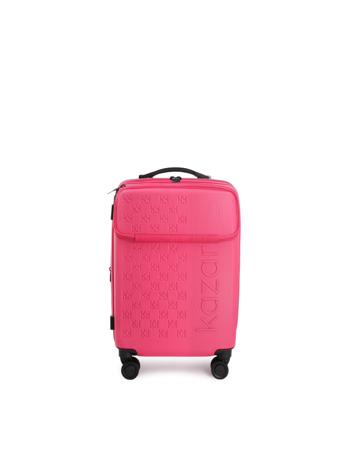 Small pink suitcase with pocket on the front