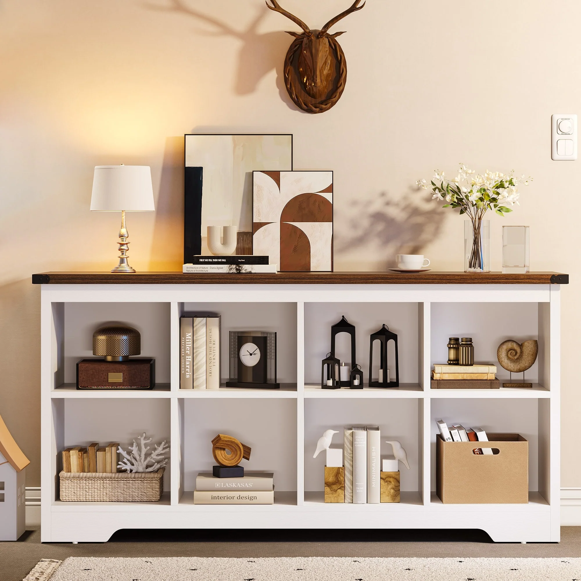 Moasis Farmhouse 6 Cube 8 Cube Storage Shelf Organizer Bookcase Cubby Cabinet