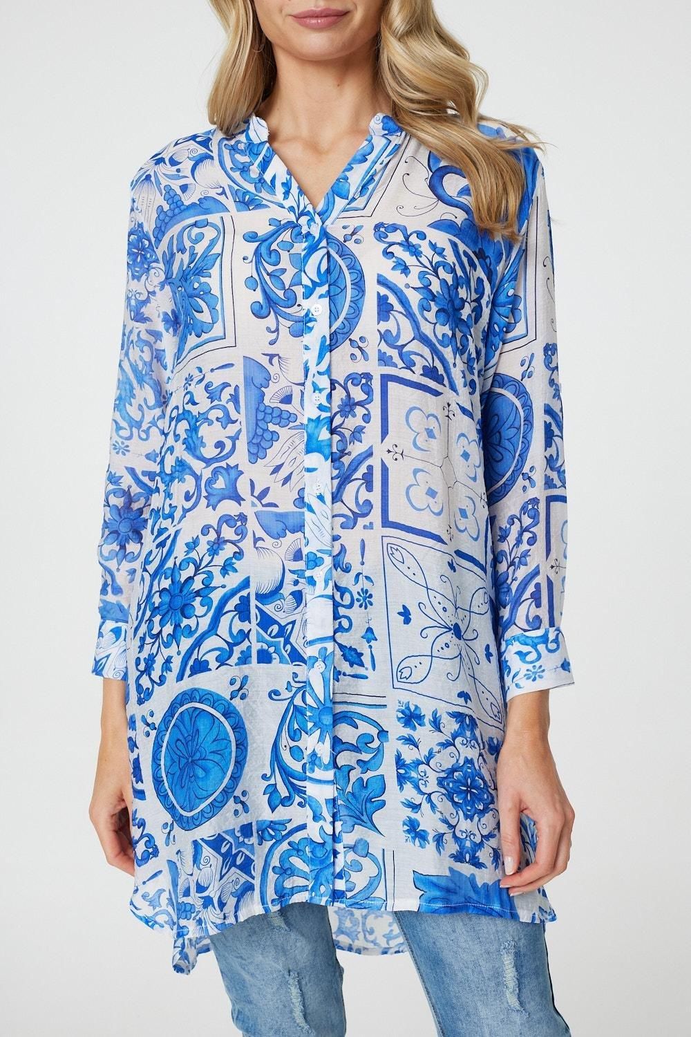 Izabel London Mosaic Print Longline Blouse Dress
