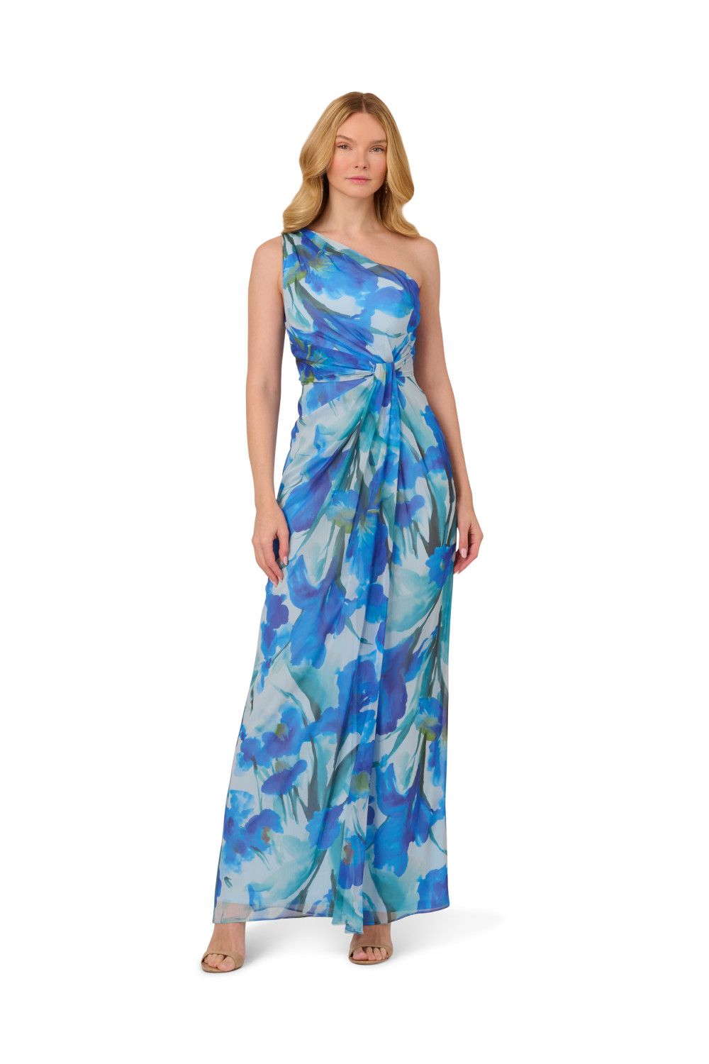 Adrianna Papell Print Chiffon Long Dress