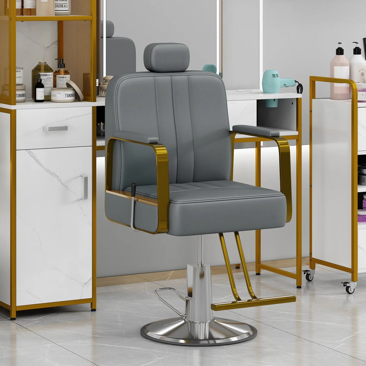 Premium Reclining Barber Chair Salon Chair for Hair Stylist with Heavy Duty Hydraulic Pump, 360° Rotation