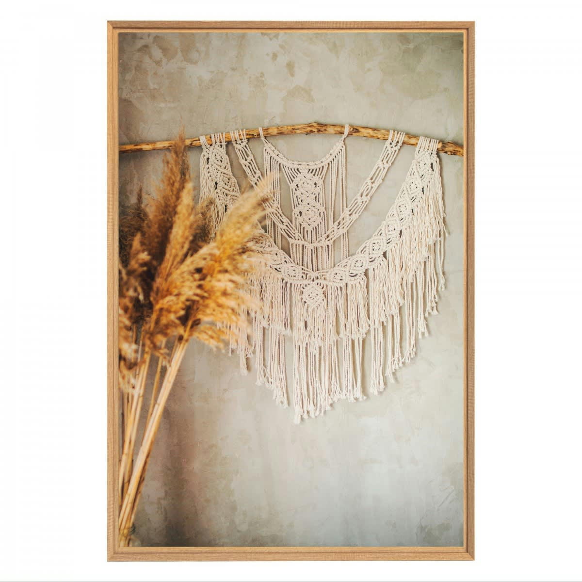 CHARME ROMANTIQUE - Tableau mural mat encadré pampa & macrame 65x97 cm
