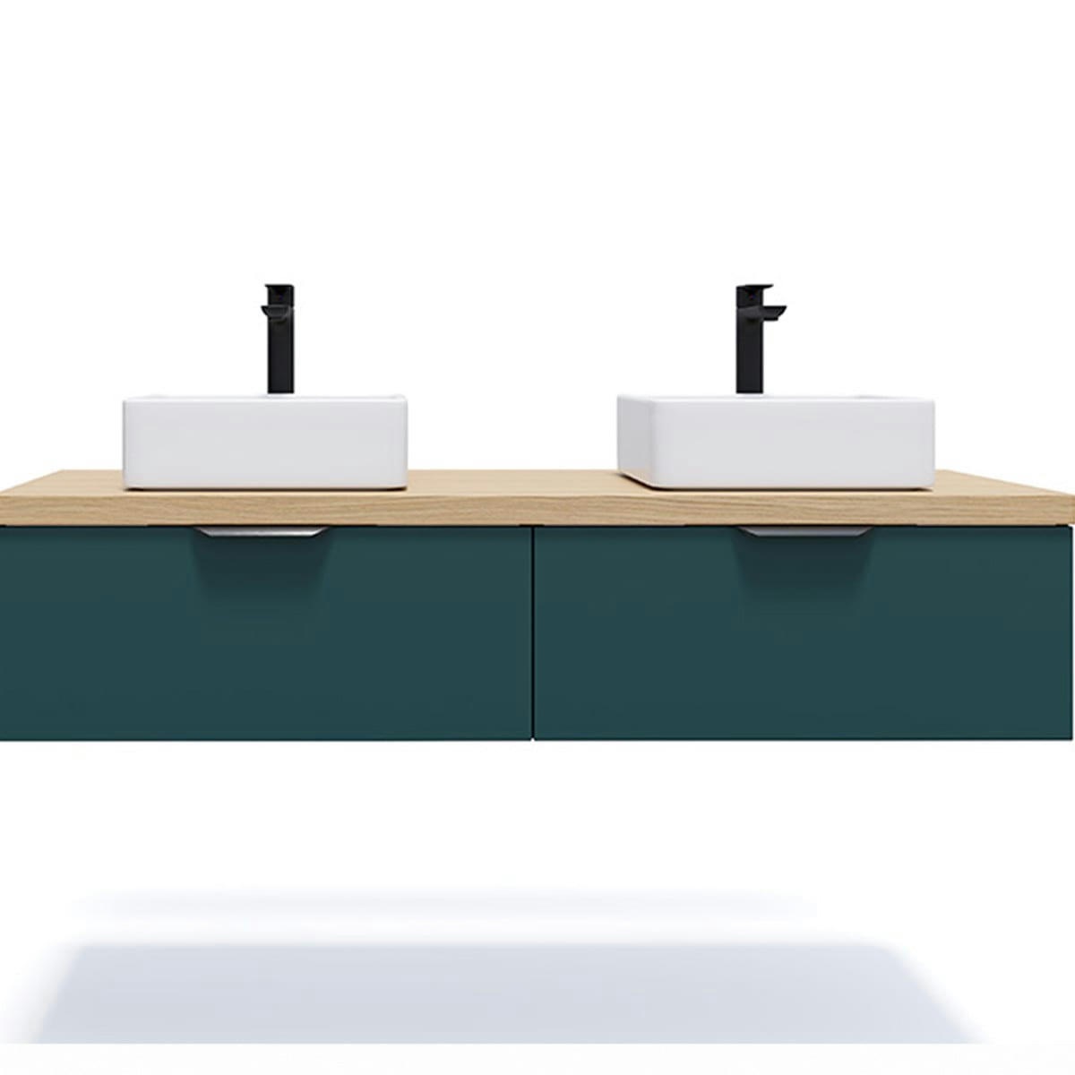 SOHO - Meuble salle de bain 2 vasques posées 140cm 2 tiroirs Bleu