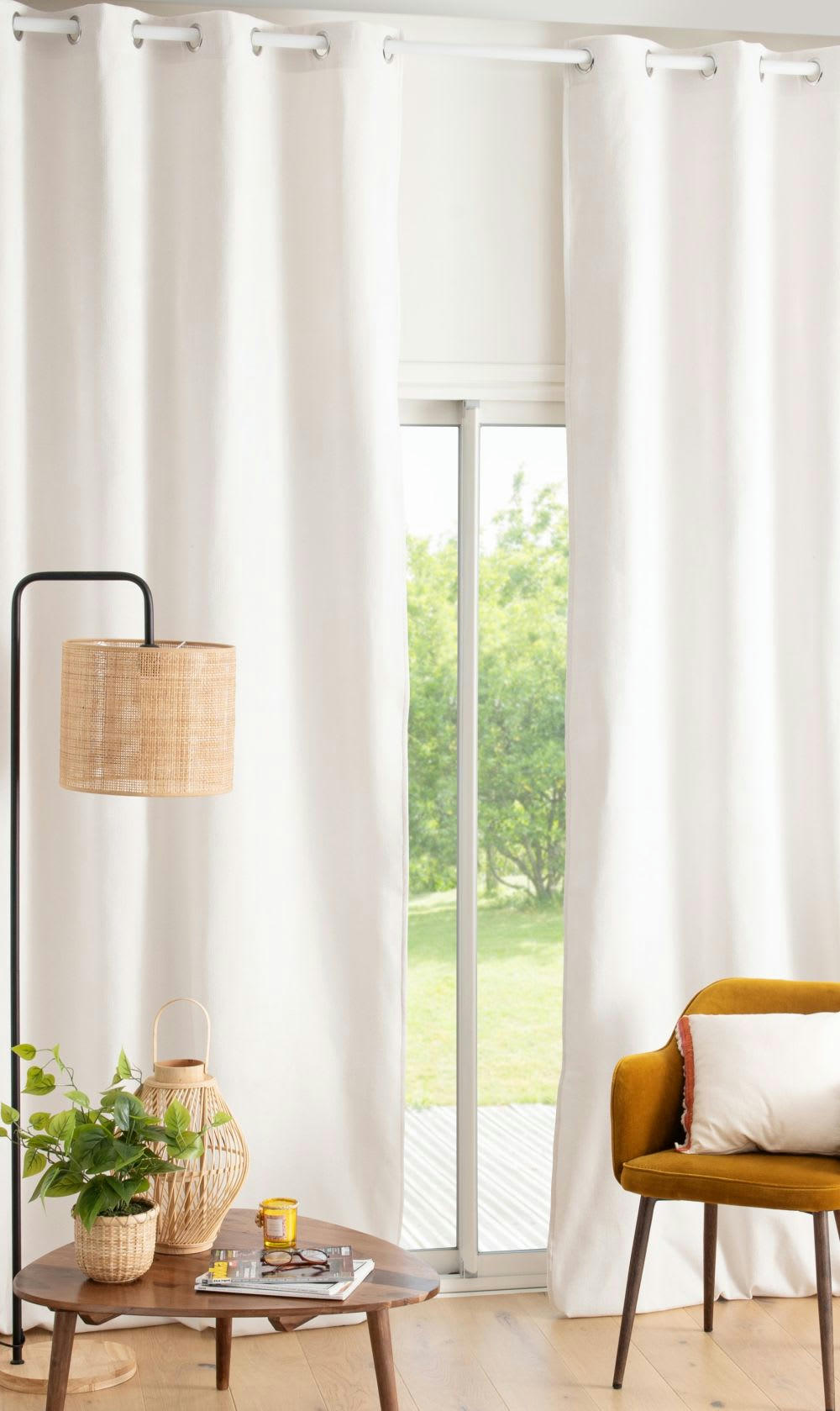 - Rideau à œillets en polyester recyclé chenillé blanc uni à l'unité 140x300