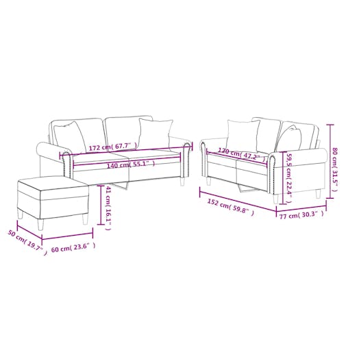 NNEVL 3 Piece Sofa Set with Pillows Black Faux Leather