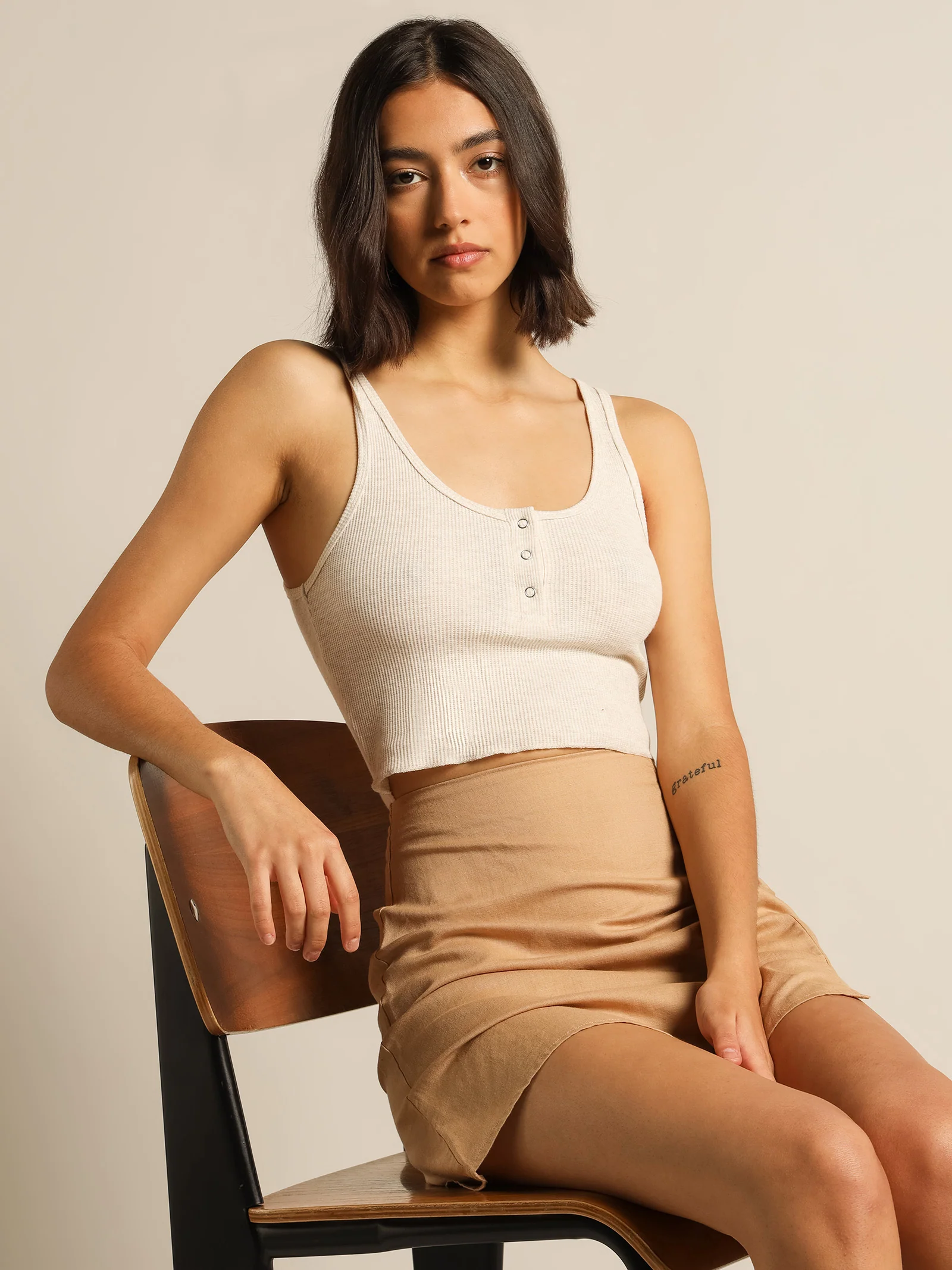 Jade Button Front Waffle Tank