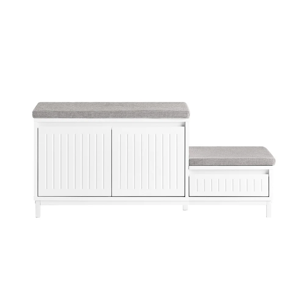 SoBuy Ławka na buty z 2 drzwiczkami Biały 100x35x42cm Nowoczesny FSR172-W