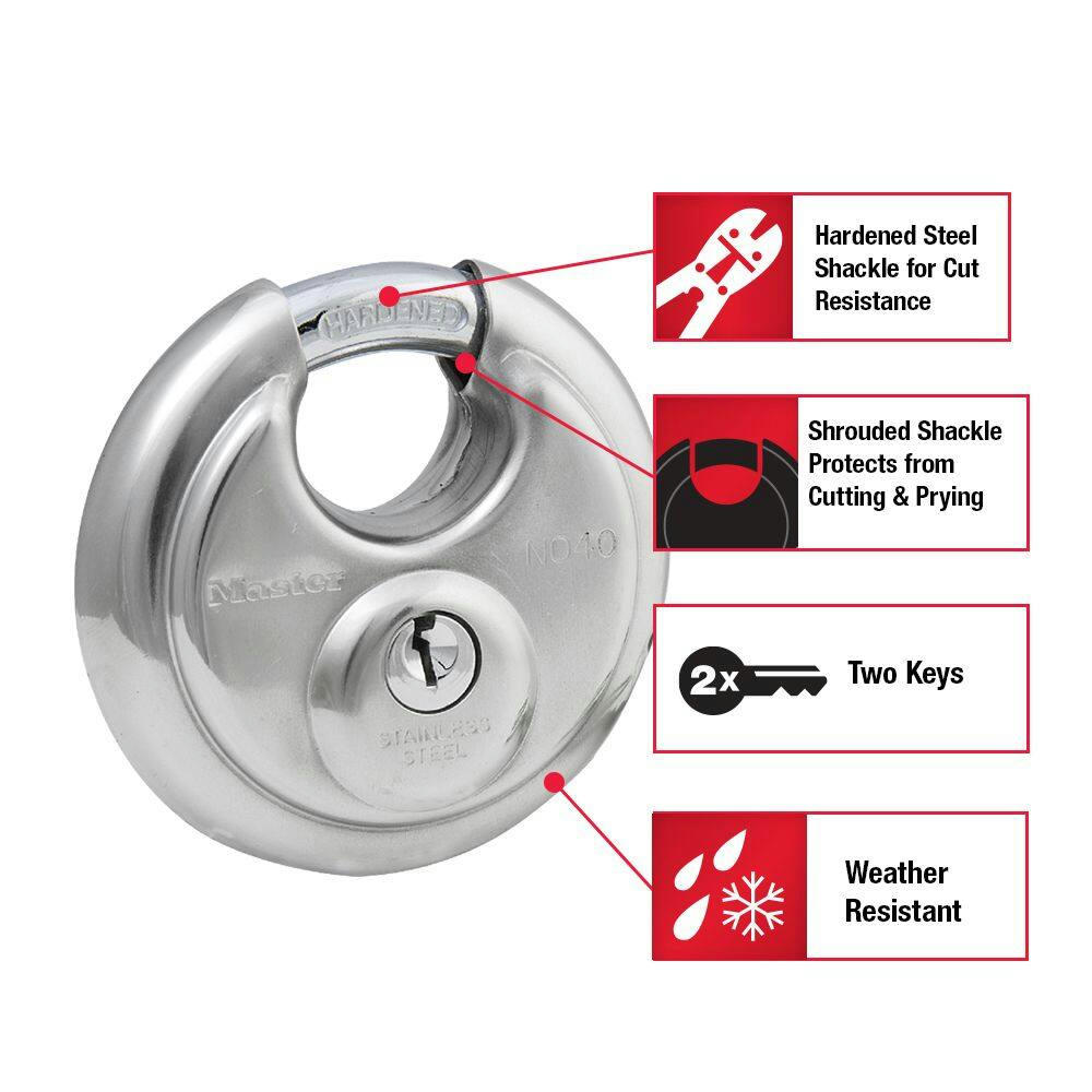 Master Lock 70mm-Wide Stainless-Steel Keyed Discus Padlock with Shrouded Shackle, Silver