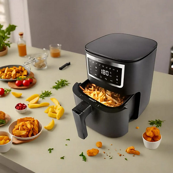 Kitchencook - Friteuse Sans Huile 4l - 8 Programmes - Minuterie Numérique - Thermostat Réglable - 1400w - Noir