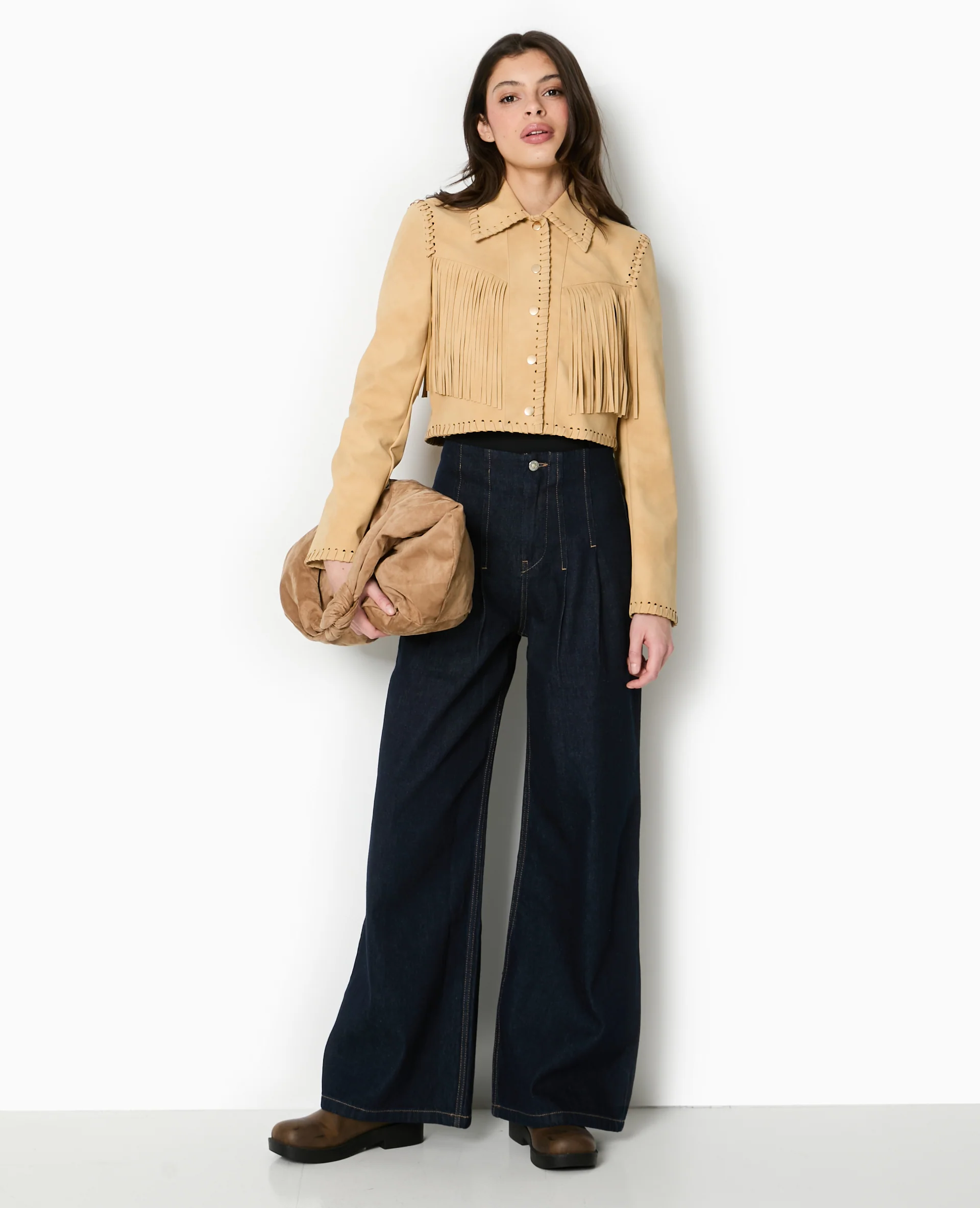 Veste western courte en suédine avec franges