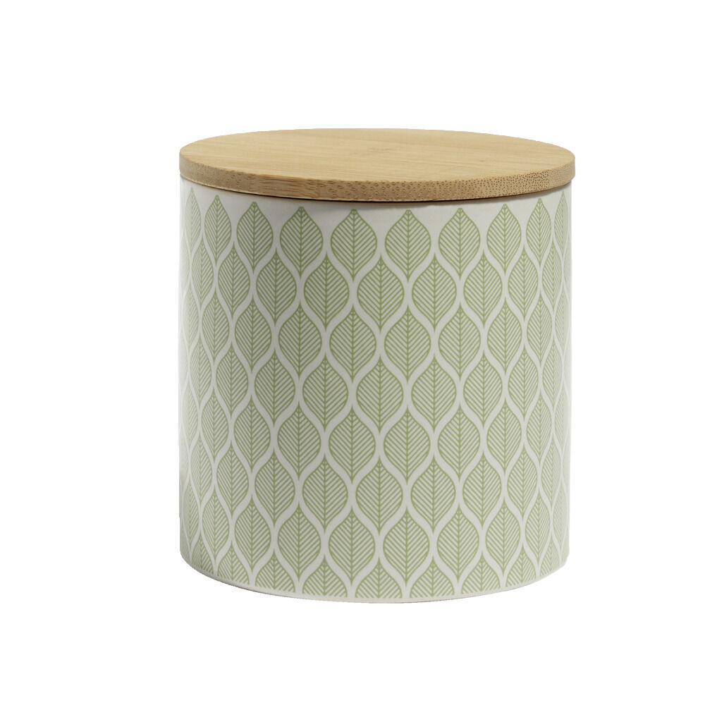 Pot de conservation 550ml grès motifs arrondis couvercle bambou Ø10xH10cm