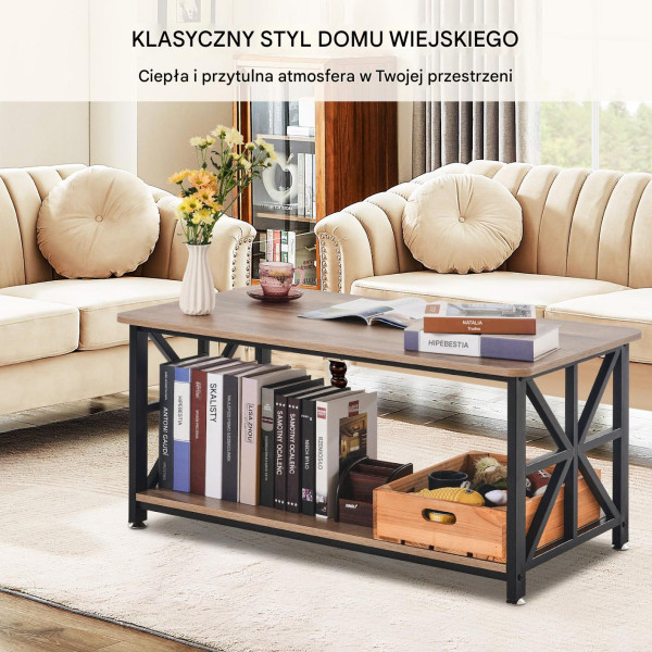 Stolik Kawowy Drewniany Nowoczesny Otwarta Półka 1000 x 500 x 465 mm