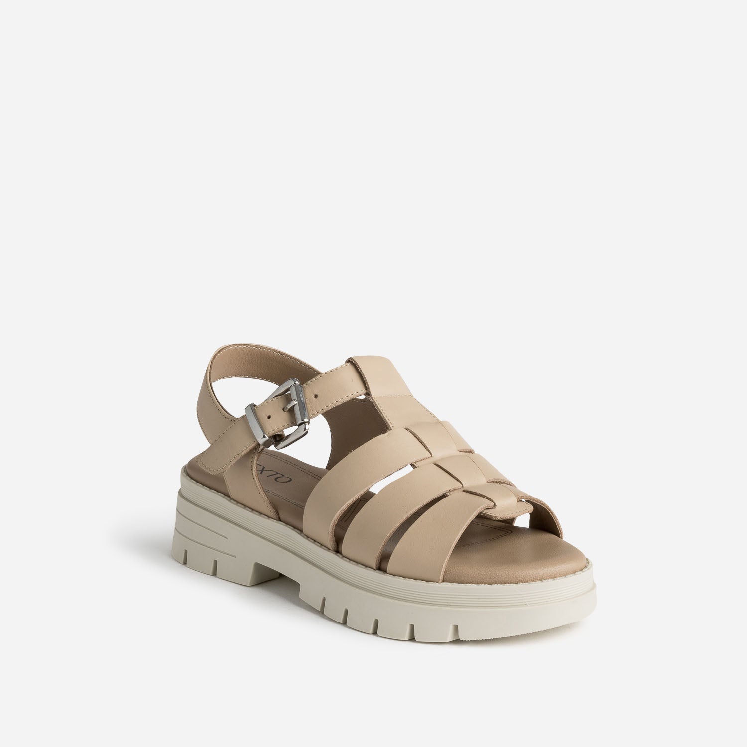 Sandale TEXTO beige en cuir à semelle crantée